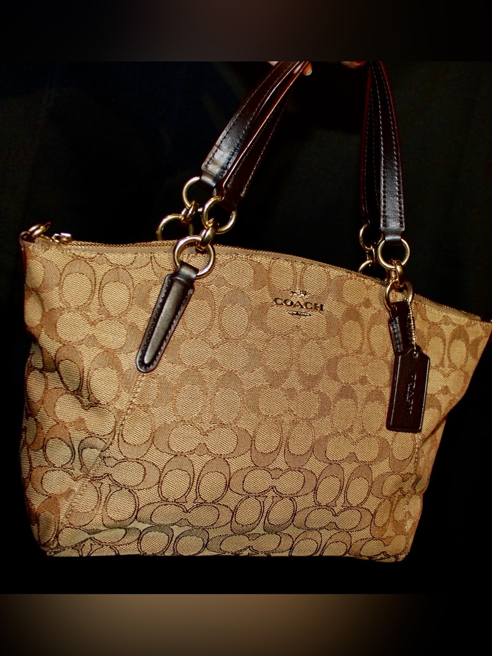 Coach Kelsey Satchel F27582 Brown Signature Jacquard Shoulder Bag